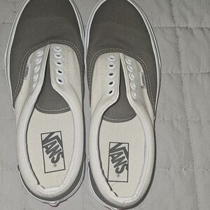 Vans Slip-On Style Canvas Sneakers in Olive and Cream